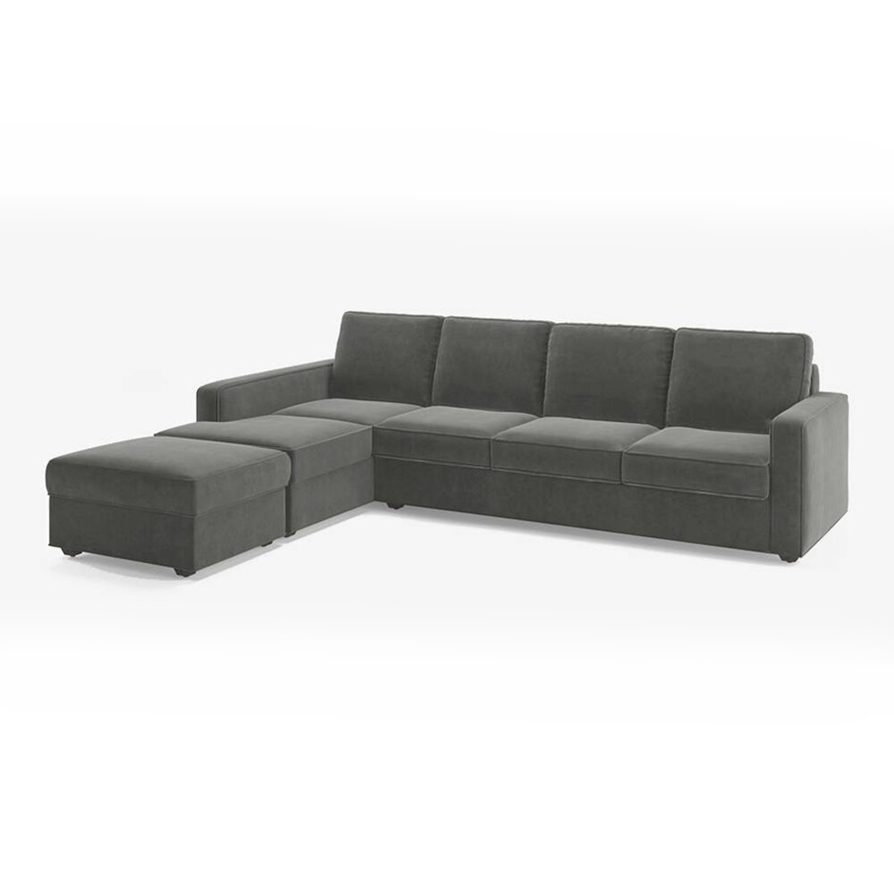 Apollo Compact Fabric Sectional Compact Sofa (Colour : Ash Grey Velvet, Cushion : Soft, Back Type : Regular, Seating Capacity : Left Aligned 3 Seater + Left Aligned Chaise)