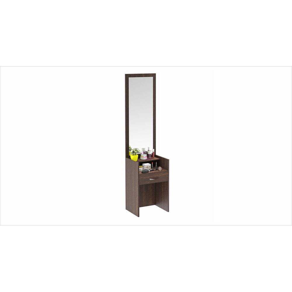 Adaly Engineered Wood Dressing Table Mirror with Drawer & Storage Shelf (Wenge)