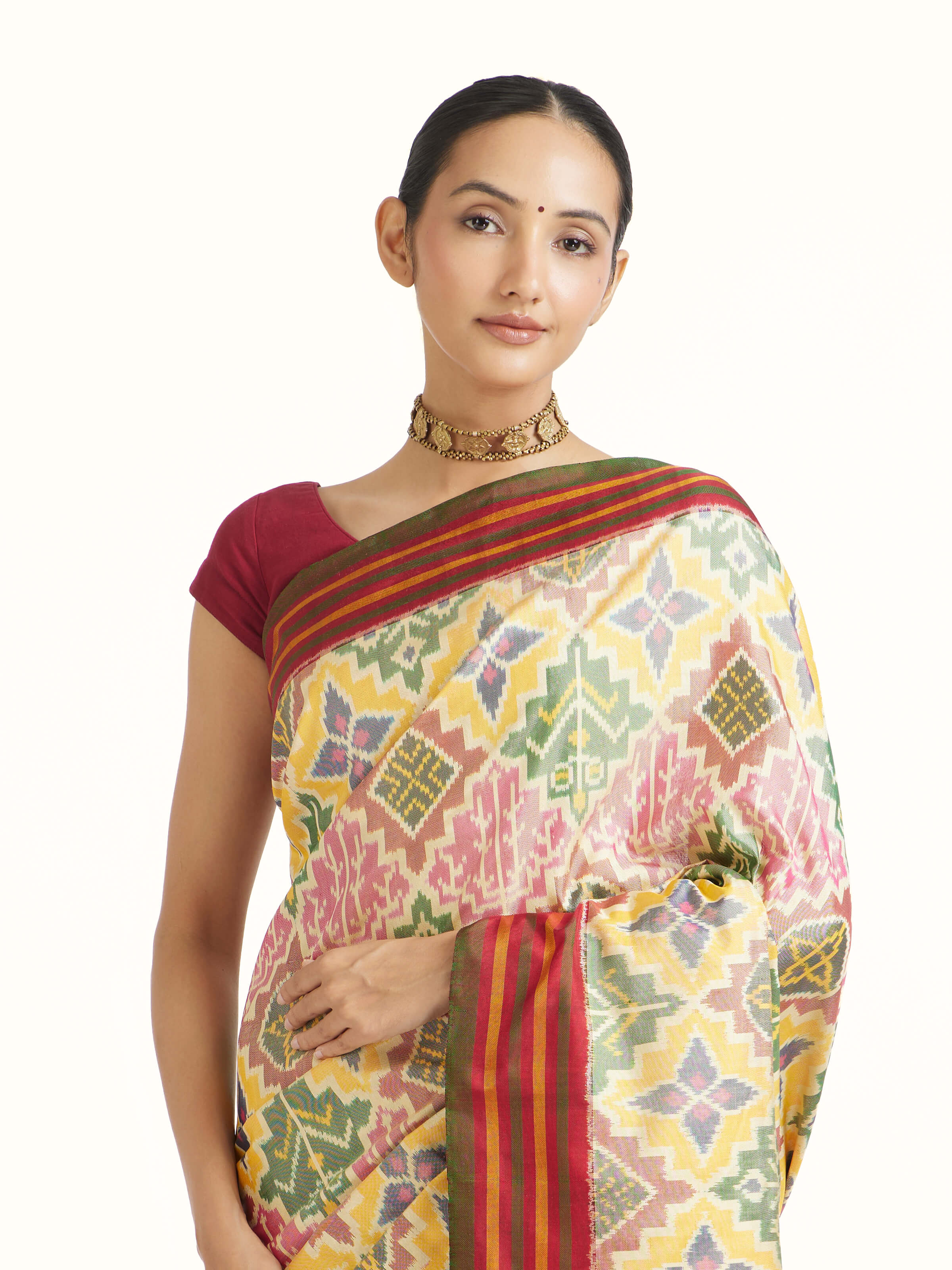 Yellow Weft Ikat Silk Saree