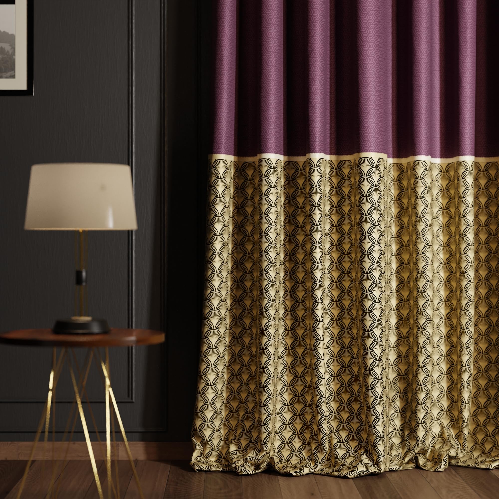 Stoa Paris Satin Long Door Curtain, 70% Blackout Curtains, Set of 1, Versailles - Royal Rouge with Back Lining - Stoa Paris