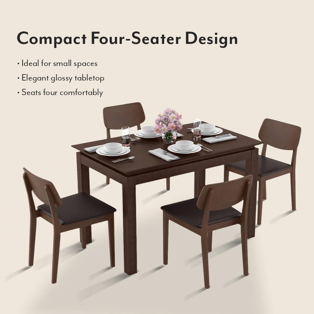 Diner - Lawson 4 Seater Dining Table Set (Colour- Dark Brown, Finish- Dark Walnut)