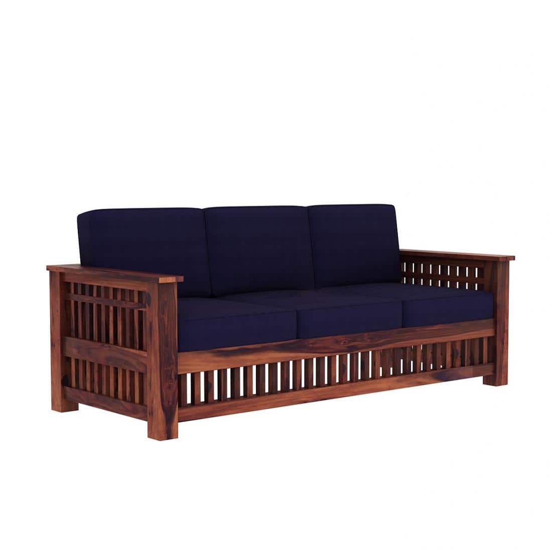 Anjani 3+1+1 Seater Wooden Sofa (BLUE Colour, Teak Finish)