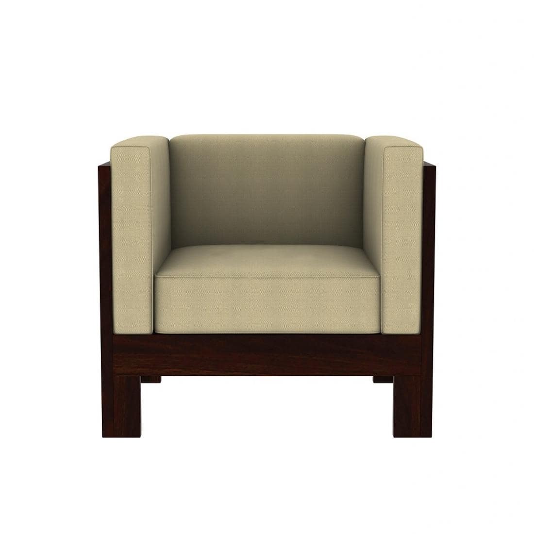 Prashiv 1 Seater Wooden Sofa (Creame Colour, Walnut Finish)