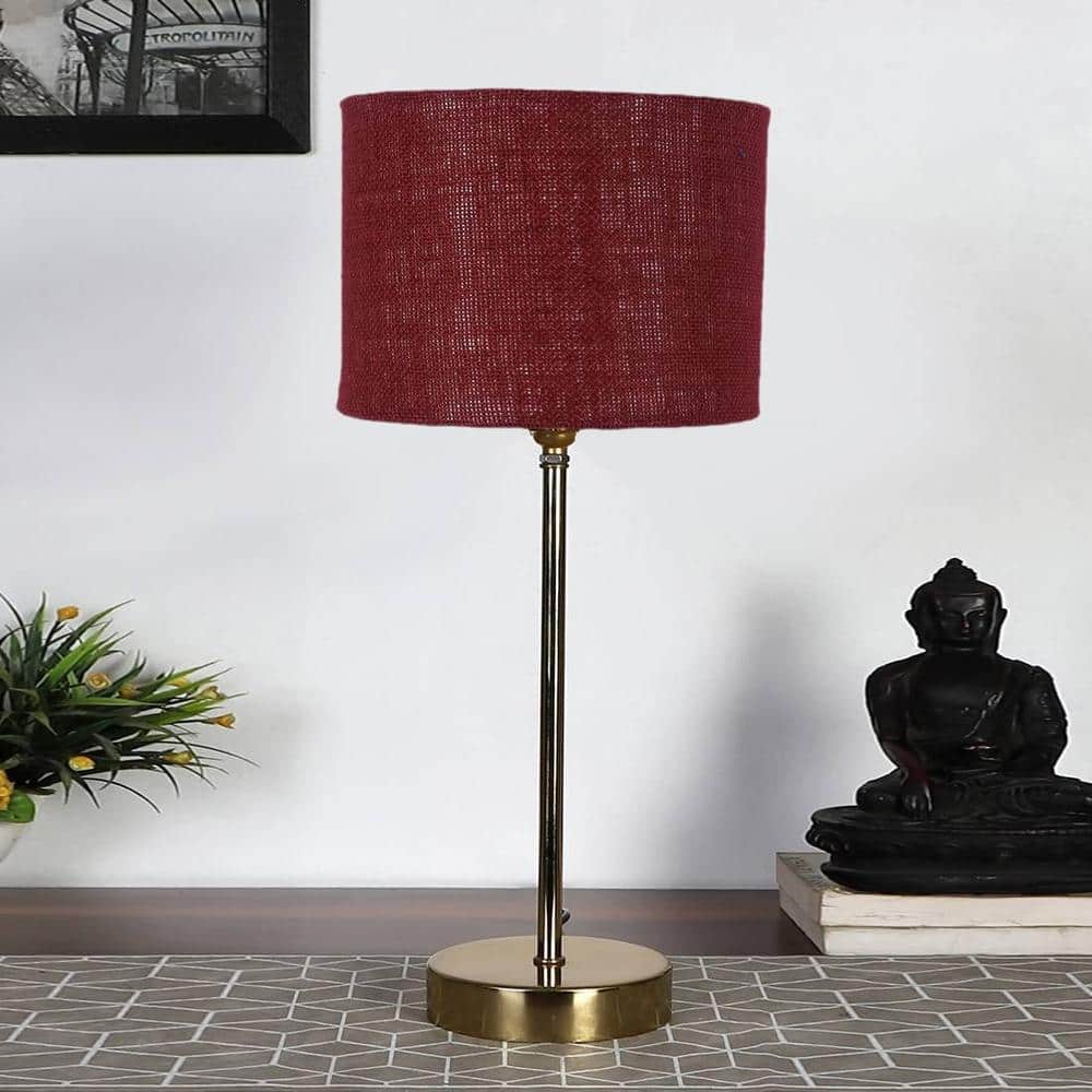 Maroon Jute with Metal Gold Table Lamp