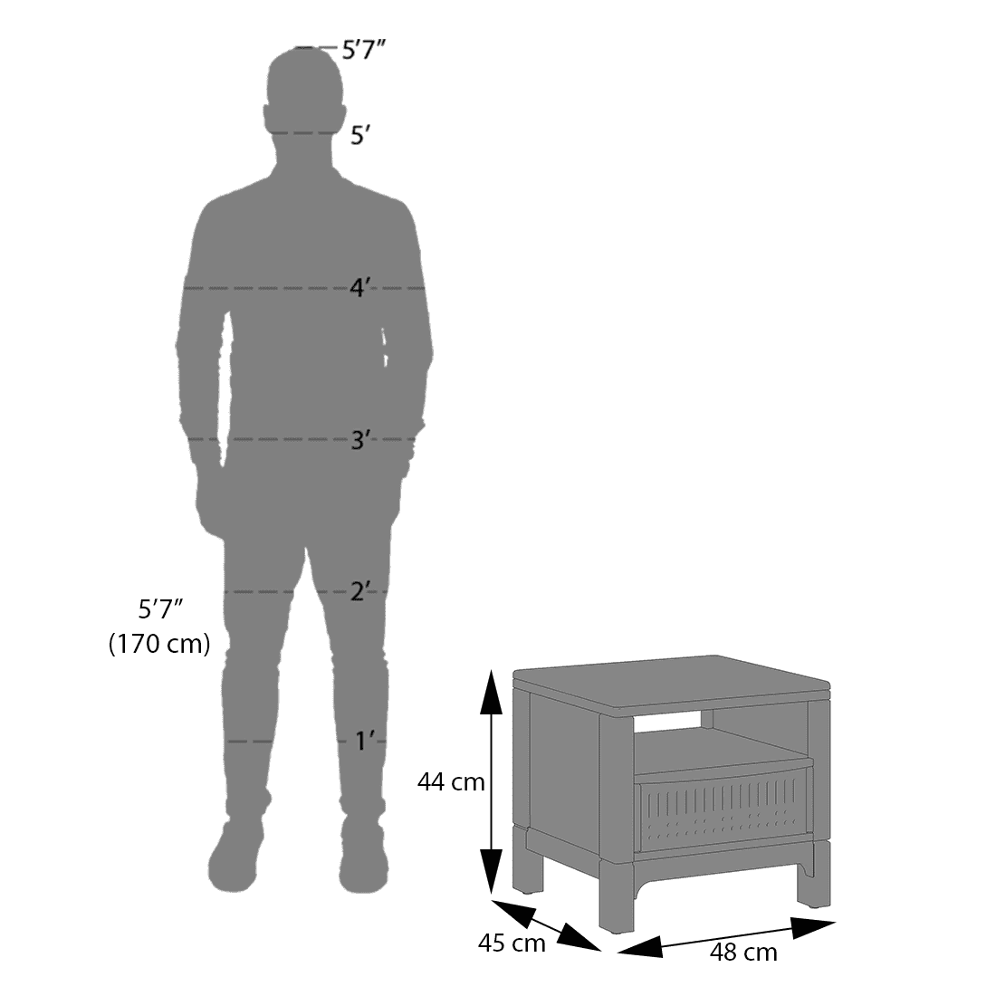 Masai Solid Wood Bedside Table in American Walnut Finish