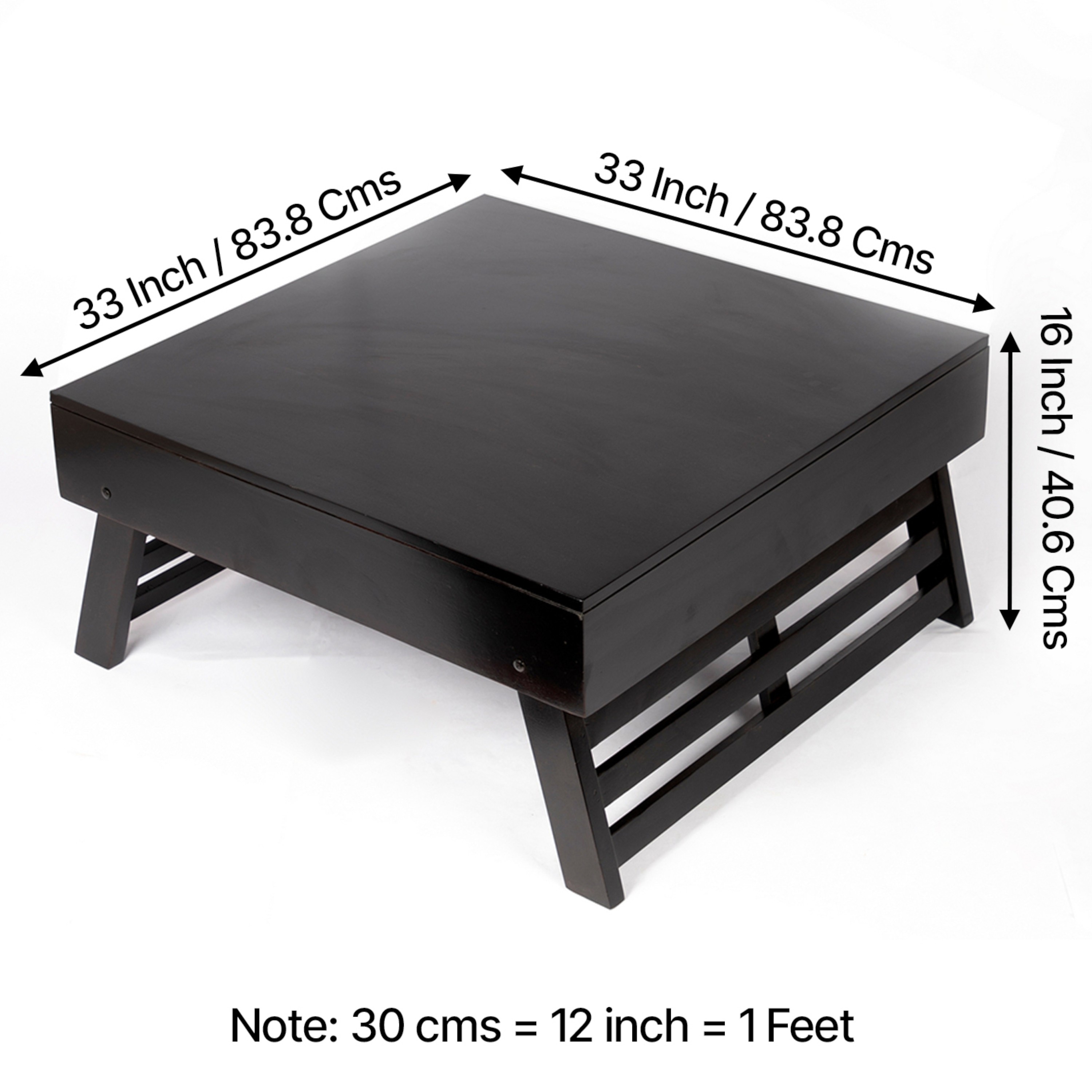 Bradford Sheesham Wood Contemporary Square Foldable Coffee Table In Extra Dark Mahagony Finish