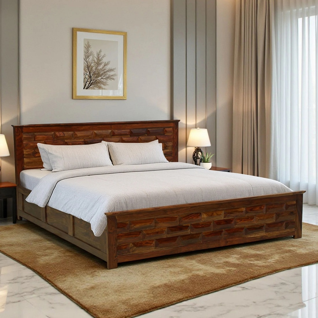 Lumora Box Storage Solid Wood Bed King Size in Provincial Teak Finish-image-34