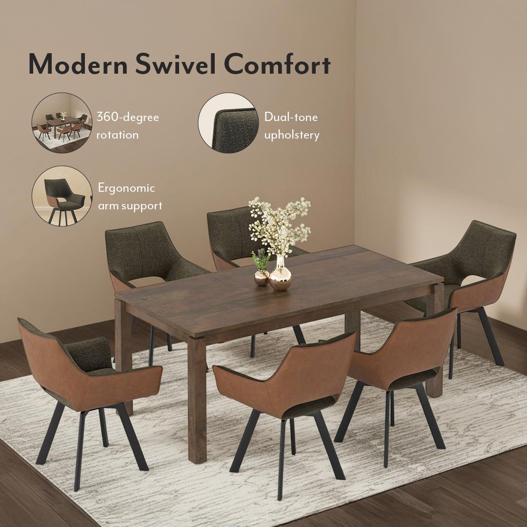 Casey Swivel Dining Chair In Olive And Tan Colour Set Of 2