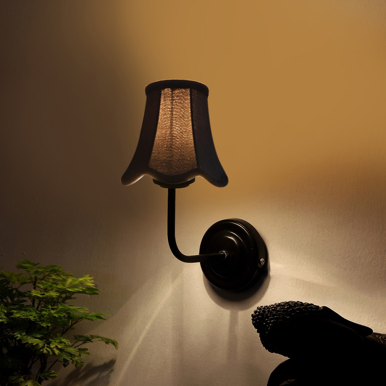 Devansh Black Wall Mounted Lamp With Black  Cotton Shade