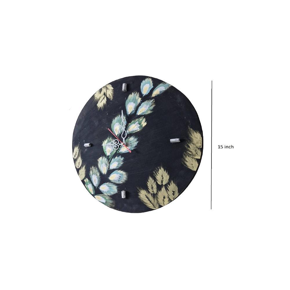 Ovolo Black Colour nEngineered Wood Handpained leaf vine wall clock by Disoo Fashions