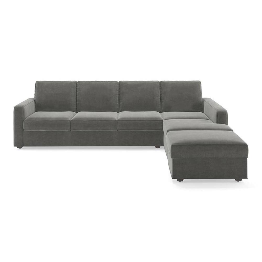 Apollo Compact Sofa (Colour : Ash Grey Velvet, Cushion : Hard, Back Type : Regular, Seating Capacity : Right Aligned 3 Seater + Right Aligned Chaise + Ottoman)