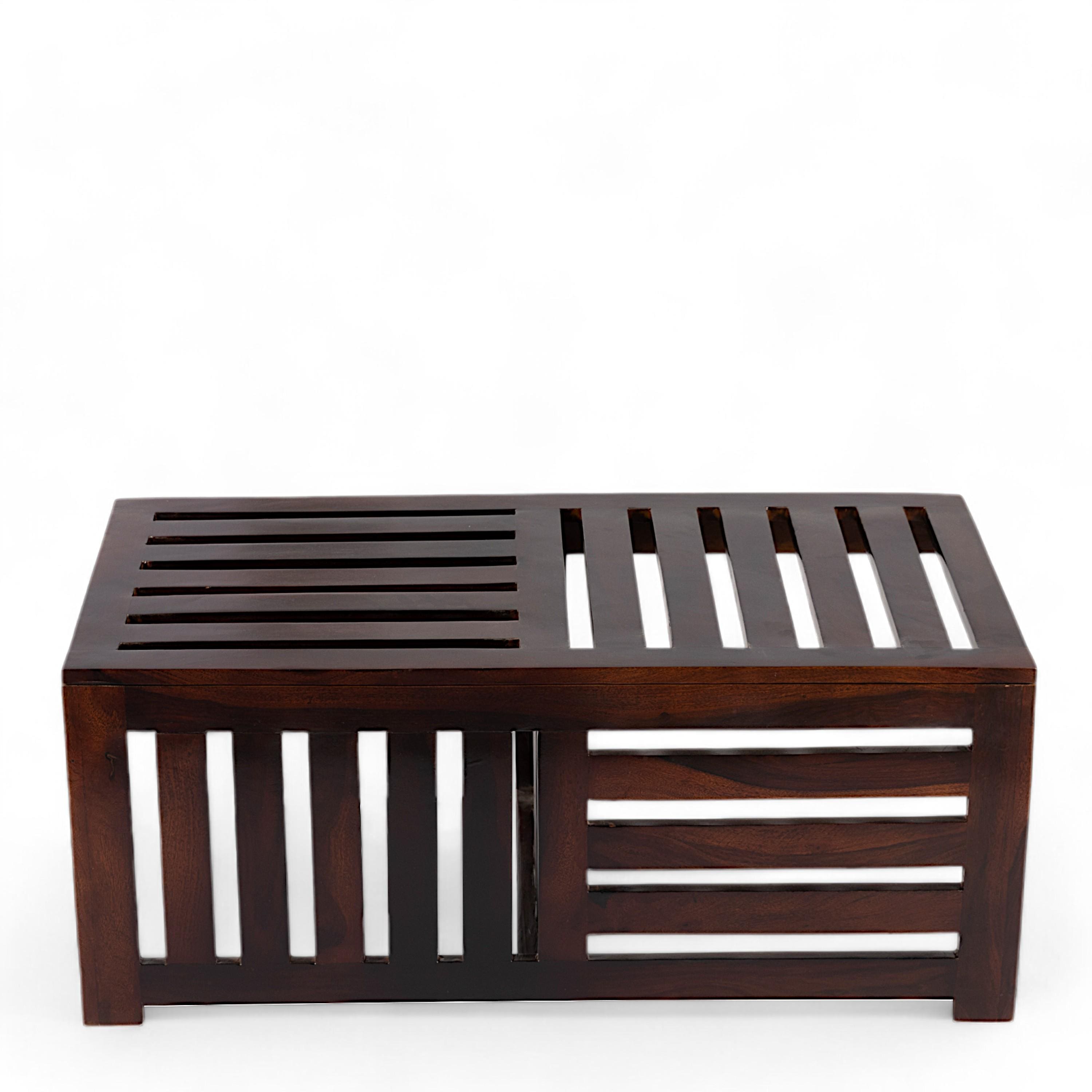 Irish Sheesham Wood Bohemian Coffee Table Set With 2 Stools In Dark Walnut Finish With Israel Print Patchwork Kantha Cushions