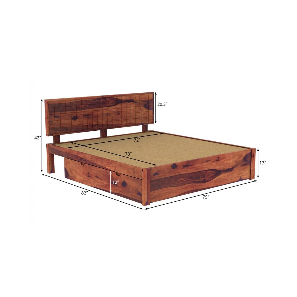 Esra Sheesham Wood King Size Bed Drawer Storage Provincial Teak Finish (72 x 78 inches)