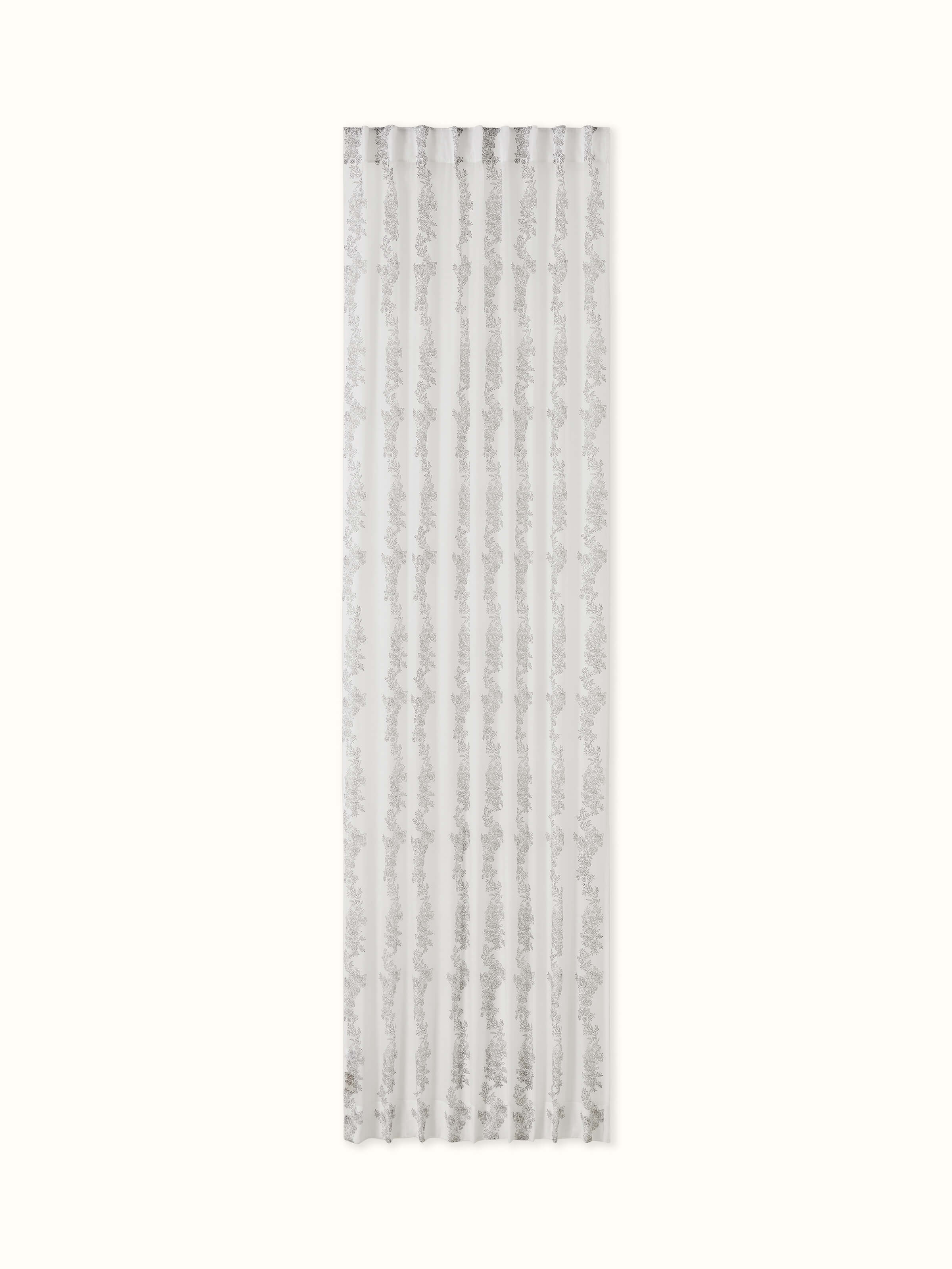 Shivranjini Grey Floral Stripe Cotton Silk Sanganeri Hand Block Printed Curtain (9 Ft)