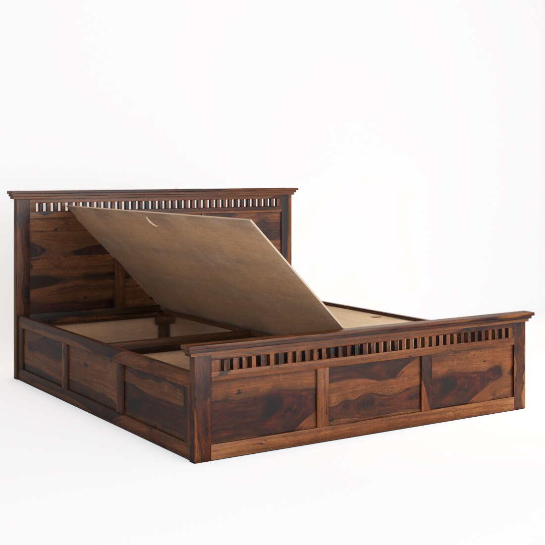 Madhvi Solid Wood Queen Size Bed In Box Storage Bed In Provincial Teak Finish