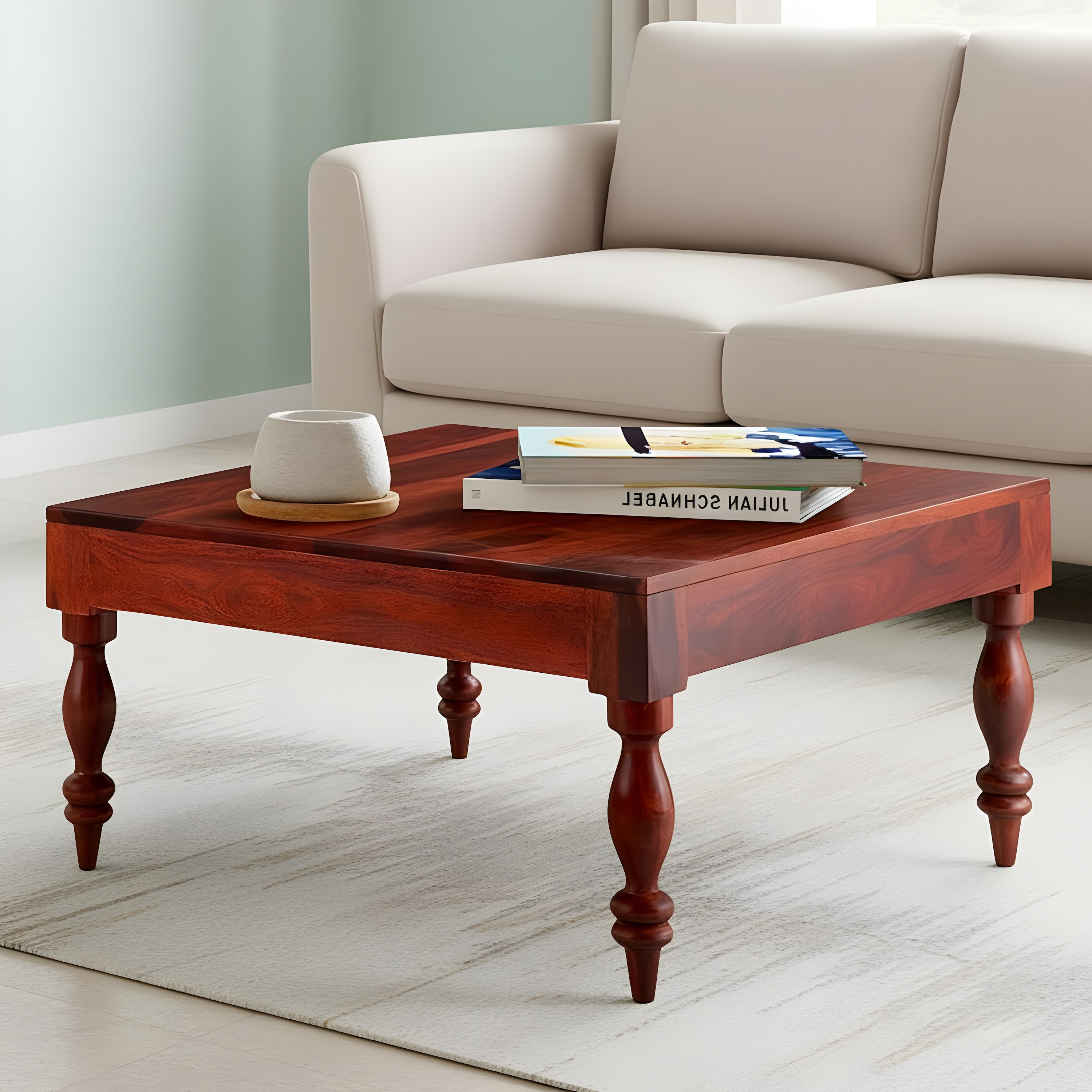 Sydney Sheesham Wood Contemporary Square Coffee Table In Honey Finish