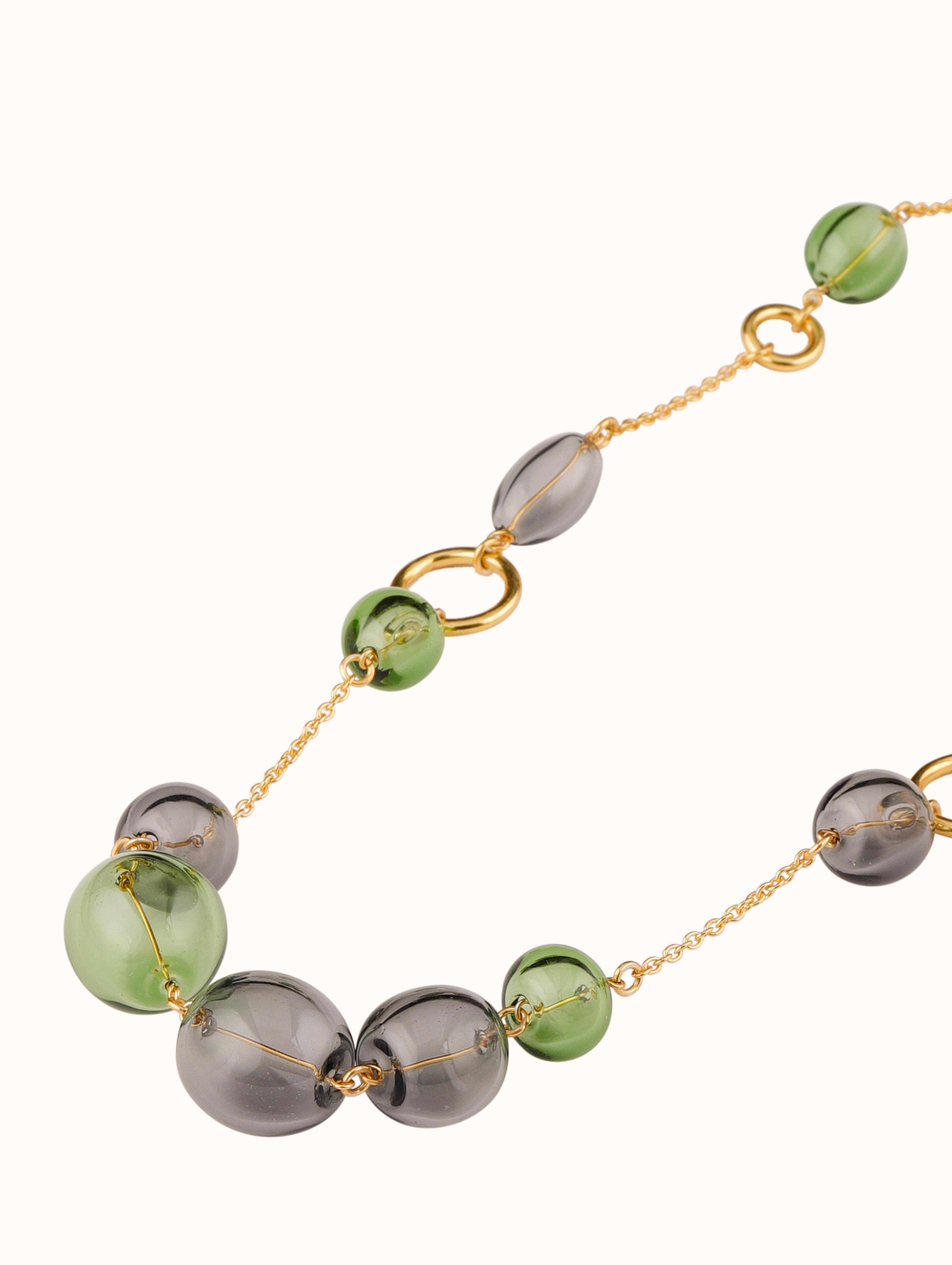 Back view of Glass Flamework Silver Long Necklace featuring the clasp and silver craftsmanship.