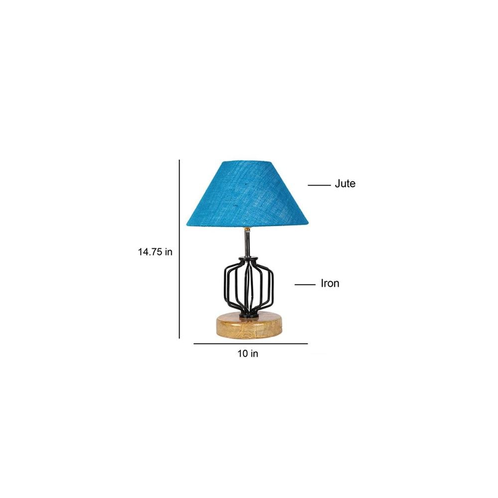 Wren Turquoise Jute Table lamp with Wood & Iron Base