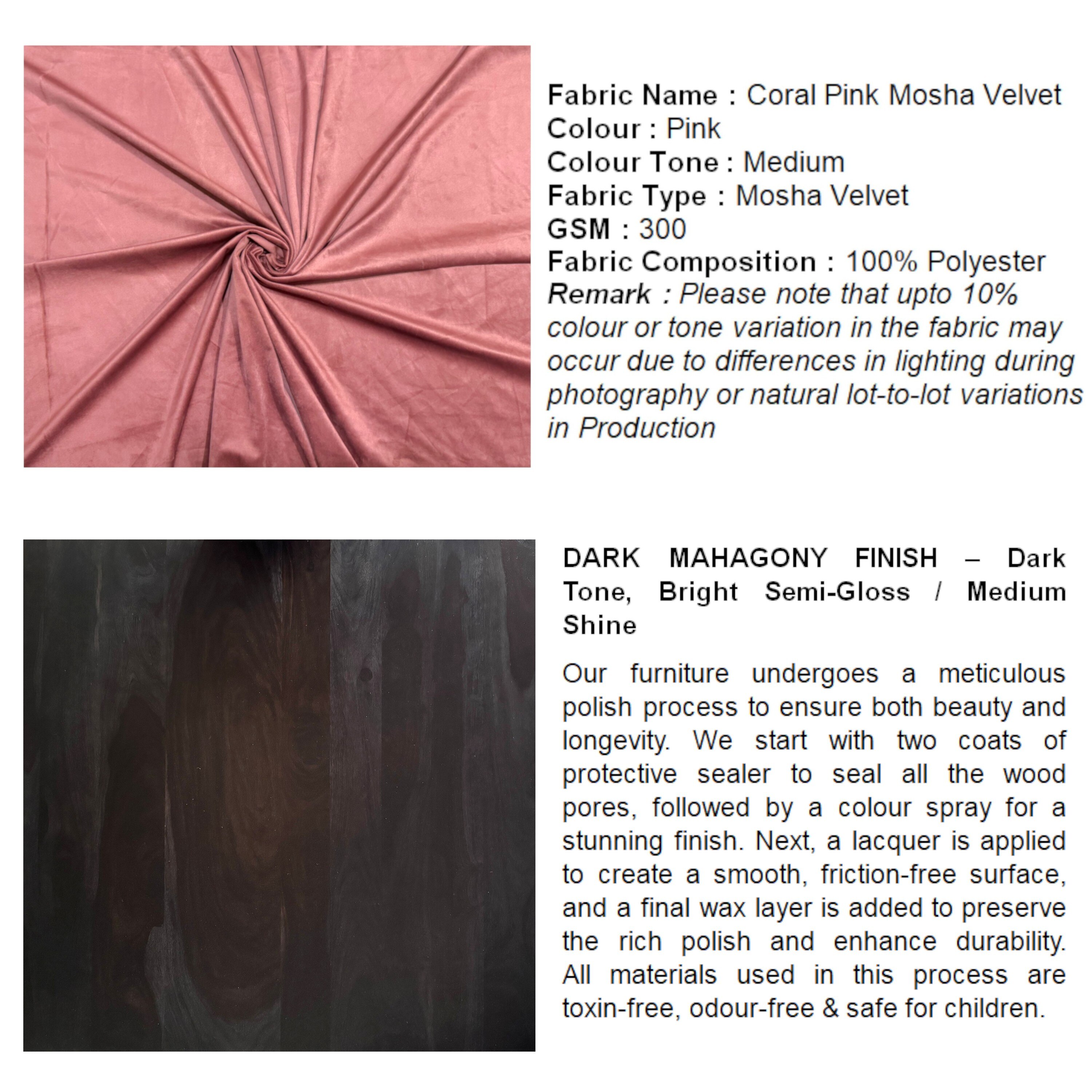 Rosslyn Solid Wood Pouf Stool in Coral Pink Velvet