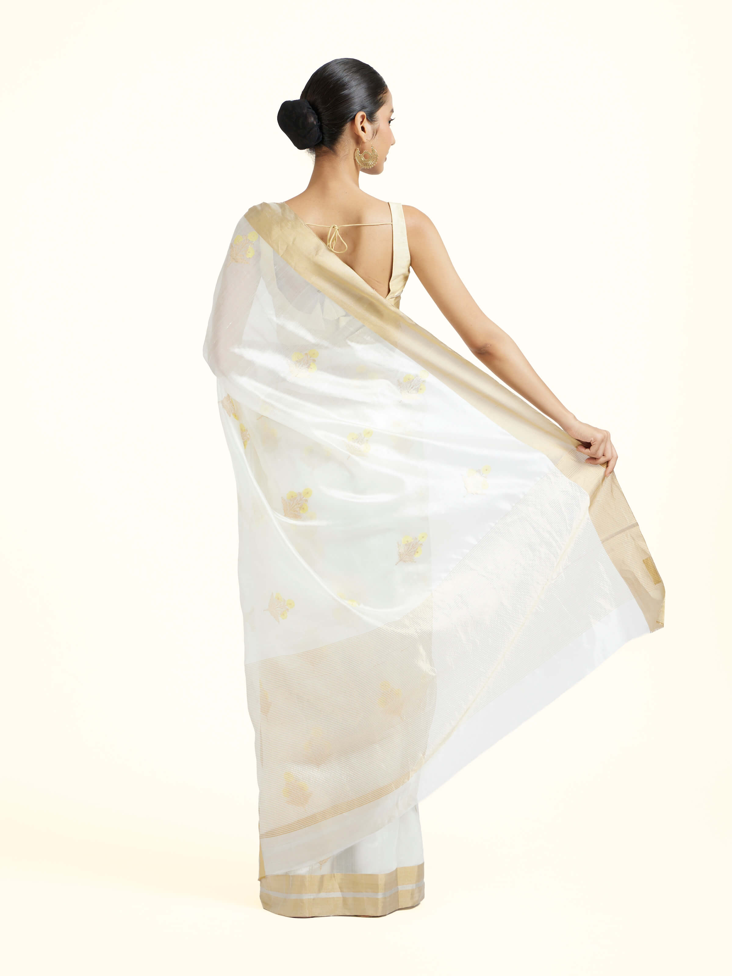 Off white Chanderi Handloom Donaliya Saree