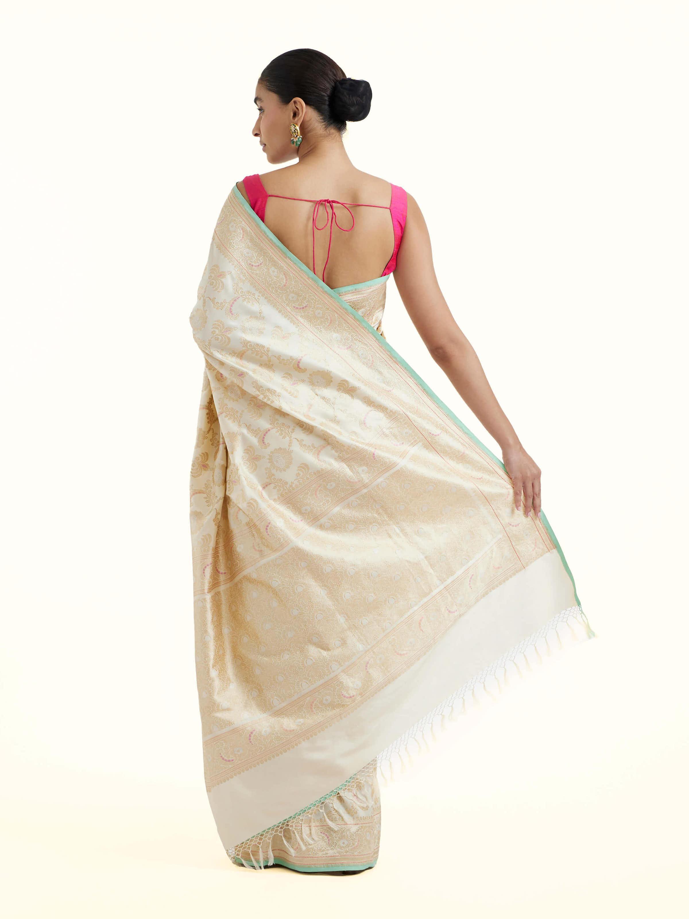 Ivory Banarasi Silk Kadwa Jaal Saree