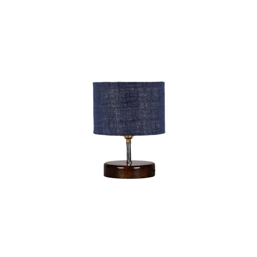 Vinny Blue Jute table lamp with brown wood base