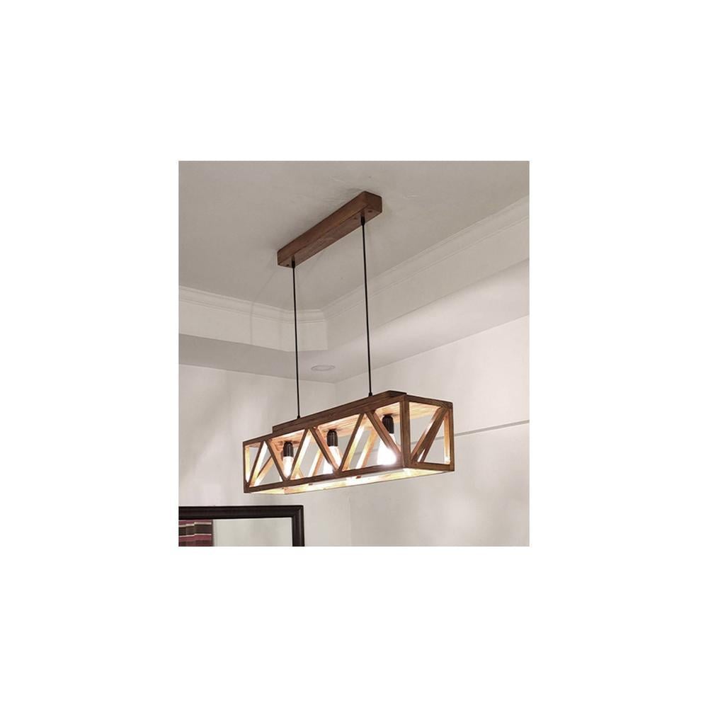 Symmetric Centrum Brown Solid Wood Cluster Hanging Light