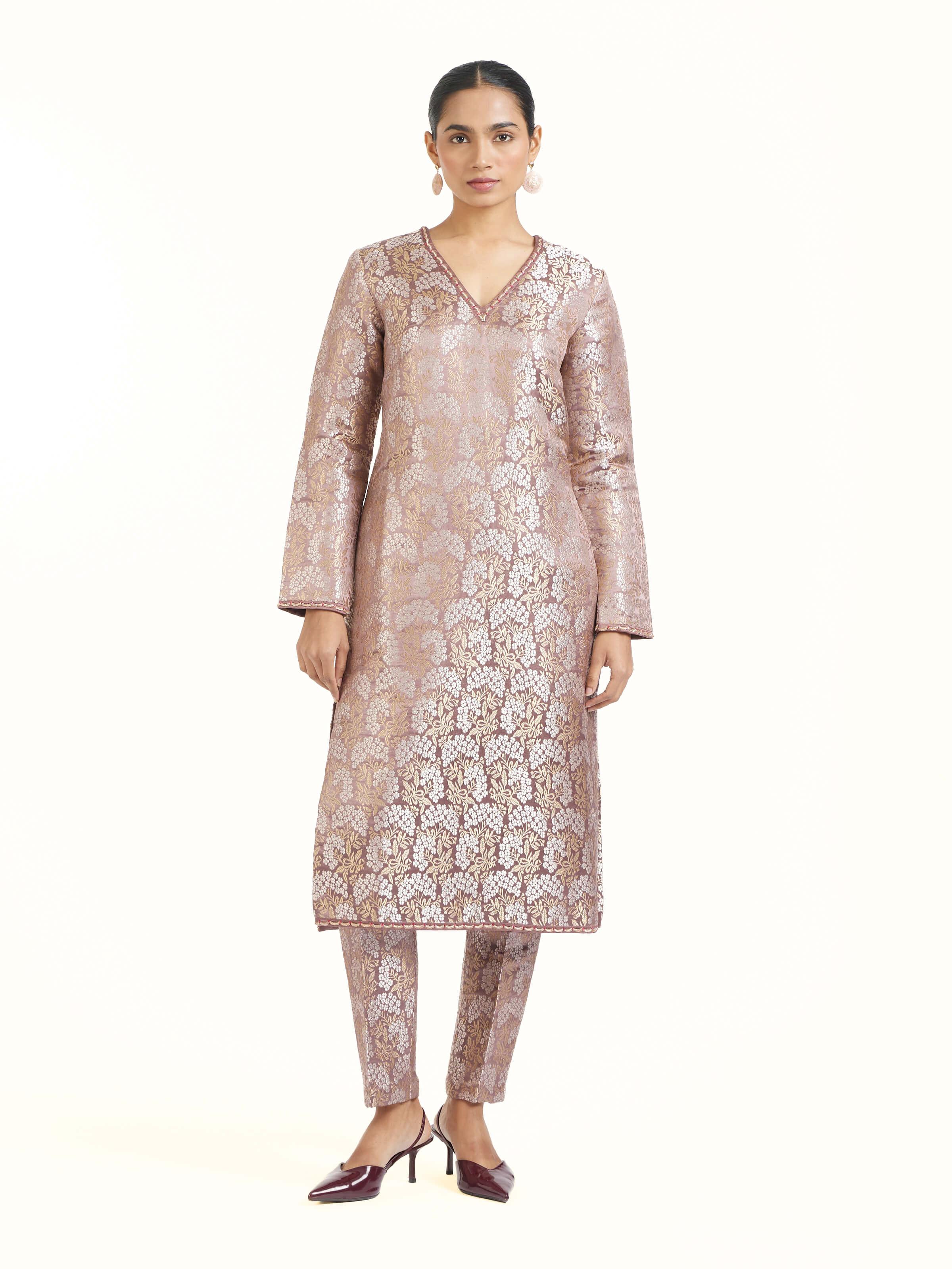 Brown Silk Banarasi Kurta Set