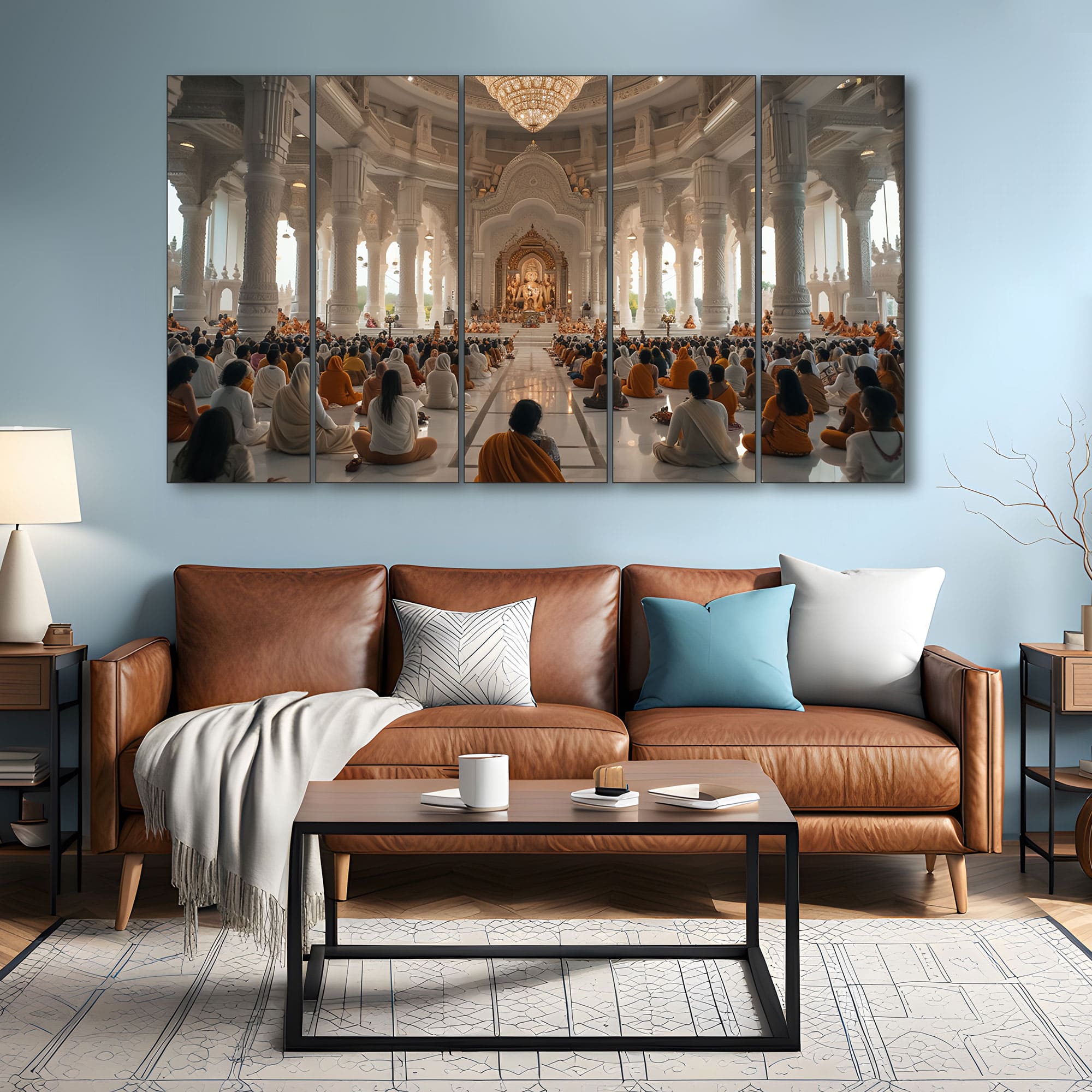 The Castle Decor Ram Mandir Wall Painting Wooden Framed 27x48 Inch (Style 3) - The Castle Decor