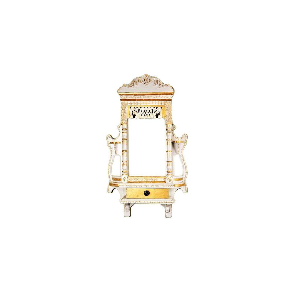 Handmade Wooden White Jharokha cum Pooja Shelf with Drawer