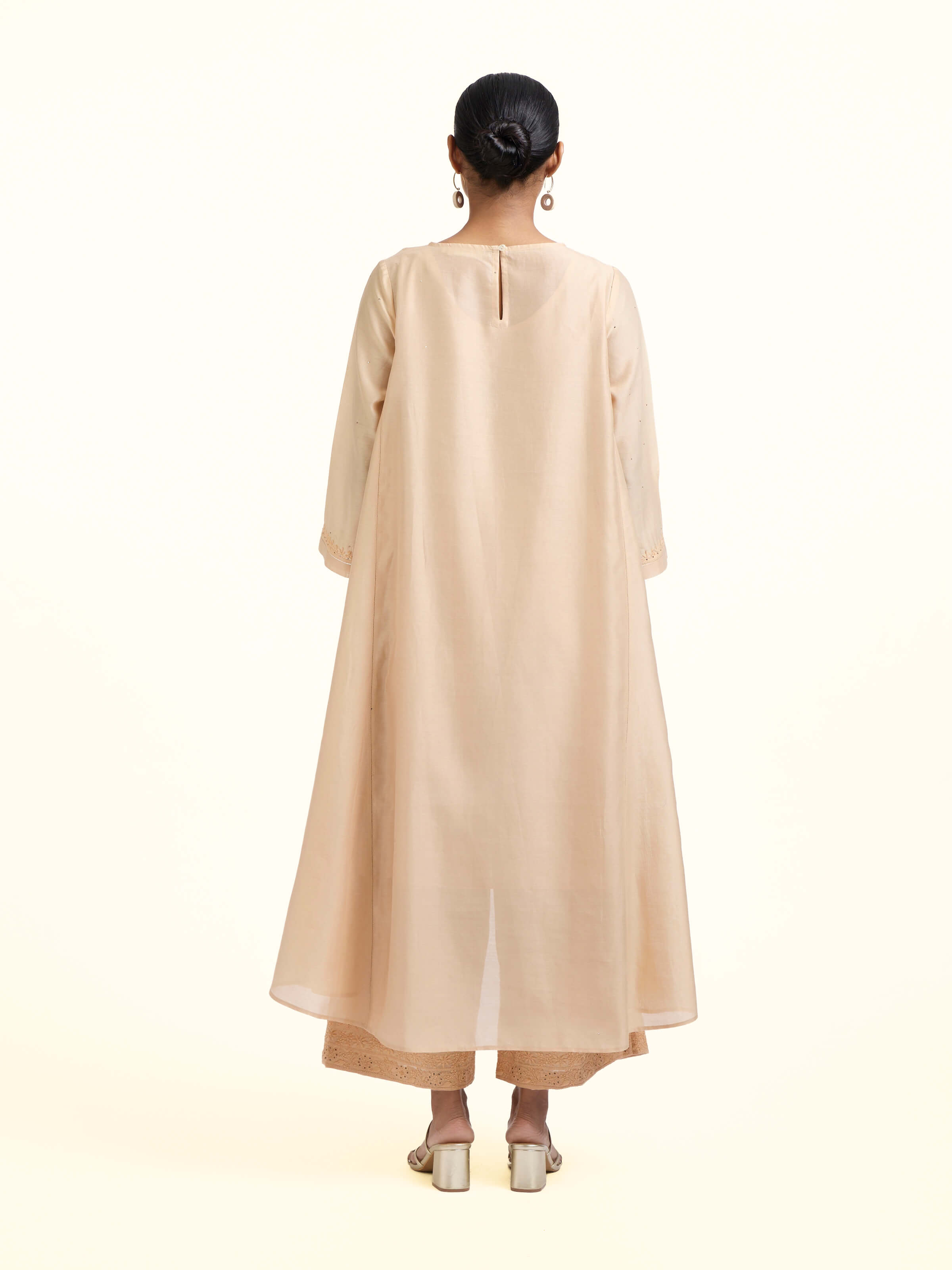Beige Chanderi Cotton Silk Chikankari Kurta