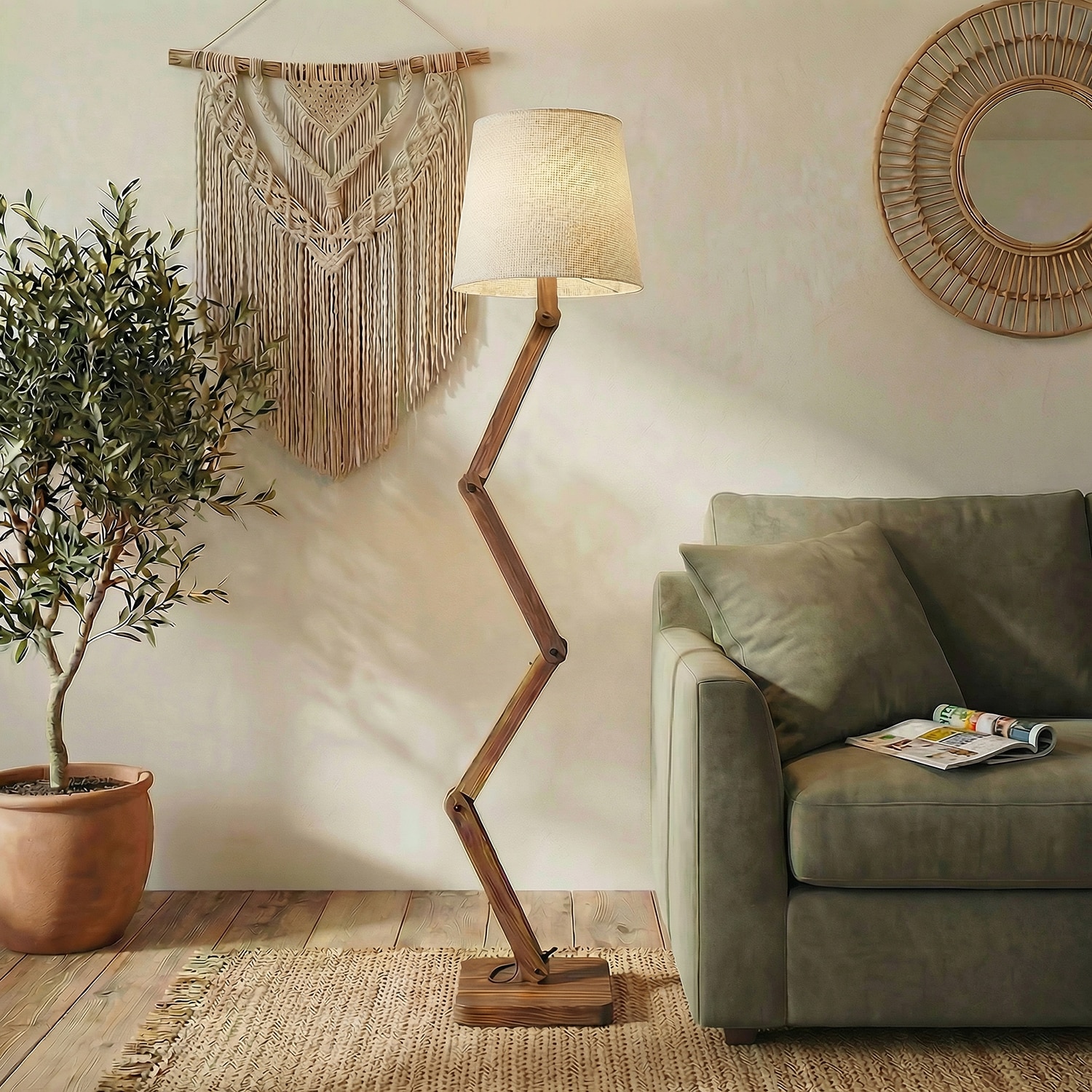 Flex Beige Jute Floor Lamp with Beige Jute Base