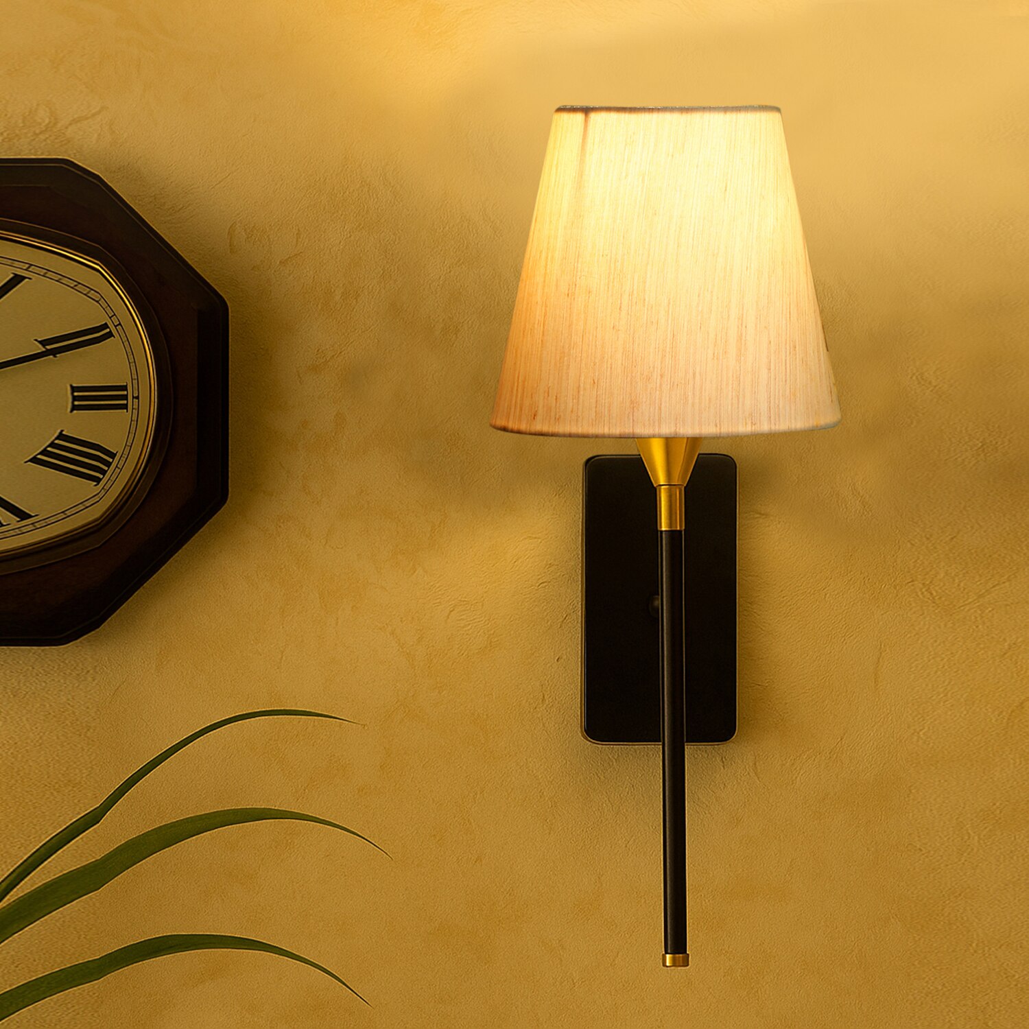 Devansh Metal Electric Wall Light in Black Colour with Off-white Shade Count of 1 Light - Devansh