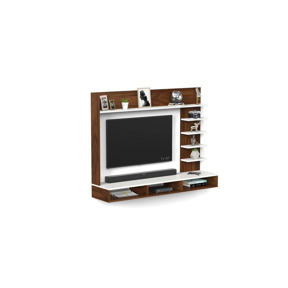 Primax Grande Engineering Wood Wall Mount TV Entertainment Unit Set Top Box Stand/TV Cabinet with Shelves for Books & Décor Display Unit Bed Living Room Upto 42 Inches (Brown Maple & White)