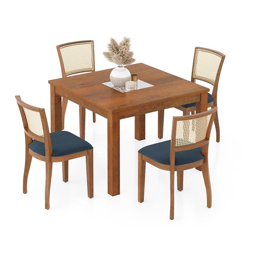 Brighton Square 4 Seater Dining Table With Reed Dining Chairs Set