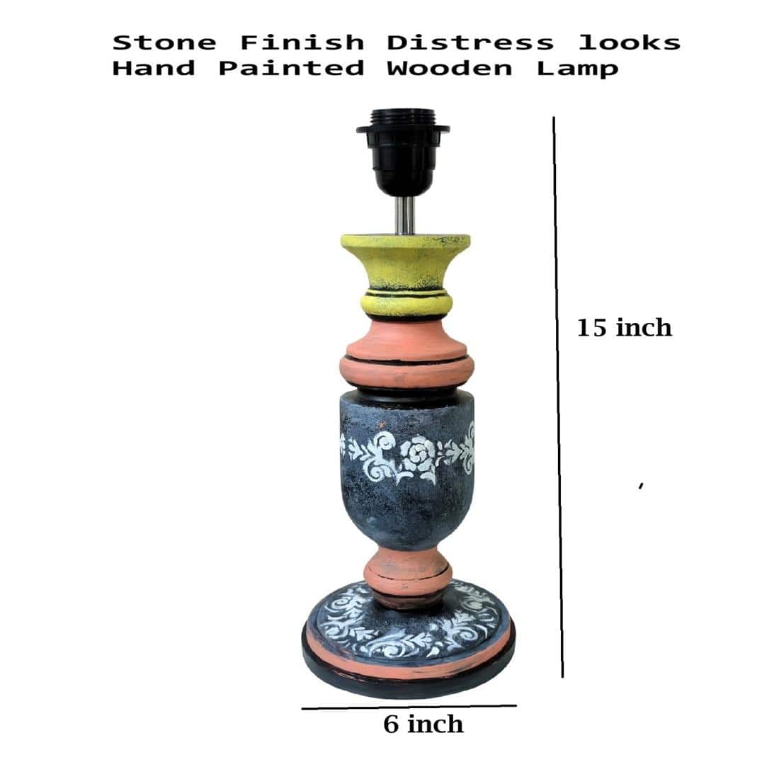 Pillar Black Pink Stone Wooden Table Lamp in Multicolor