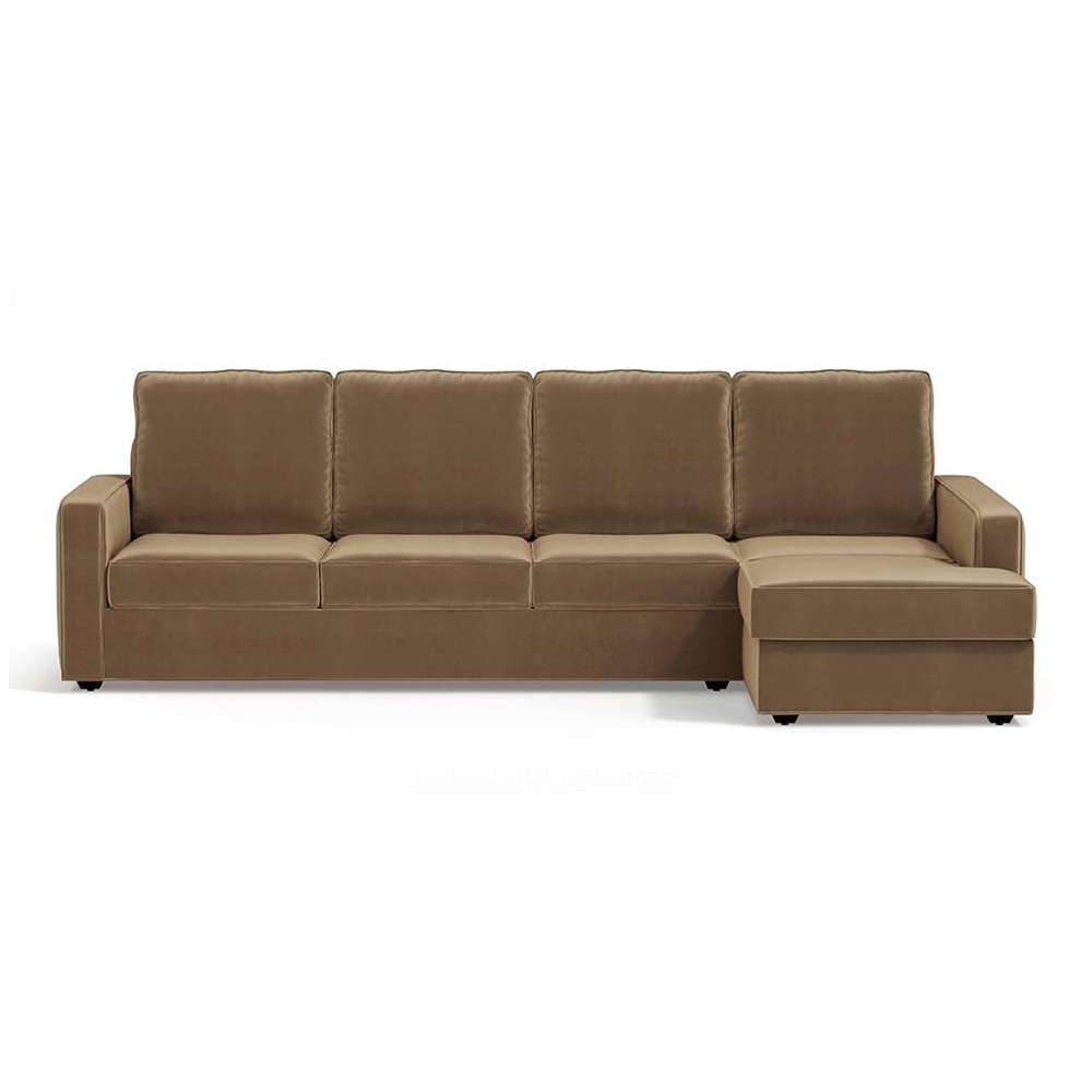 Apollo Sectional Fabric Sofa (Colour : Fawn Velvet , Seating Capacity : Right Aligned 3 Seater + Chaise+ Ottoman  Cushion Type : Soft ) - Urban Ladder