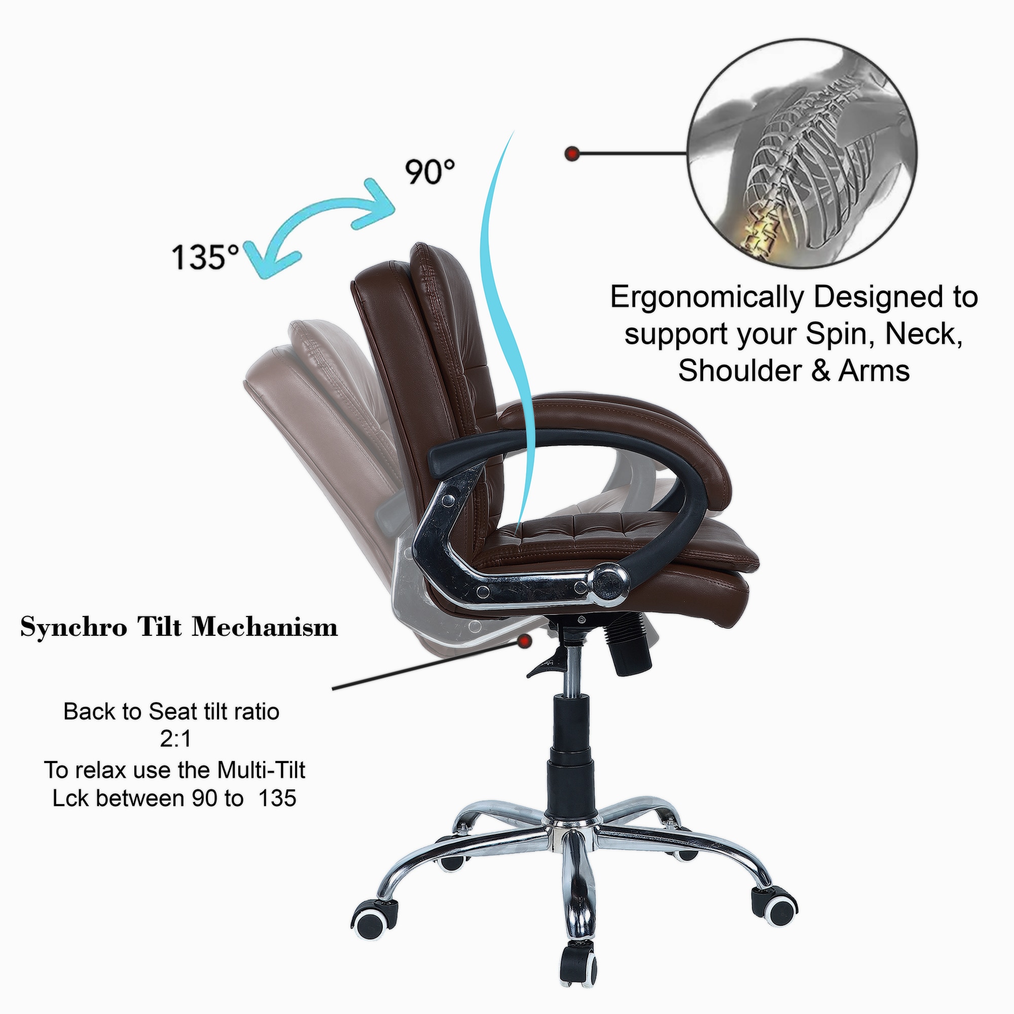 Veaoilaa Mid Back Executive Chair in Brown Colour