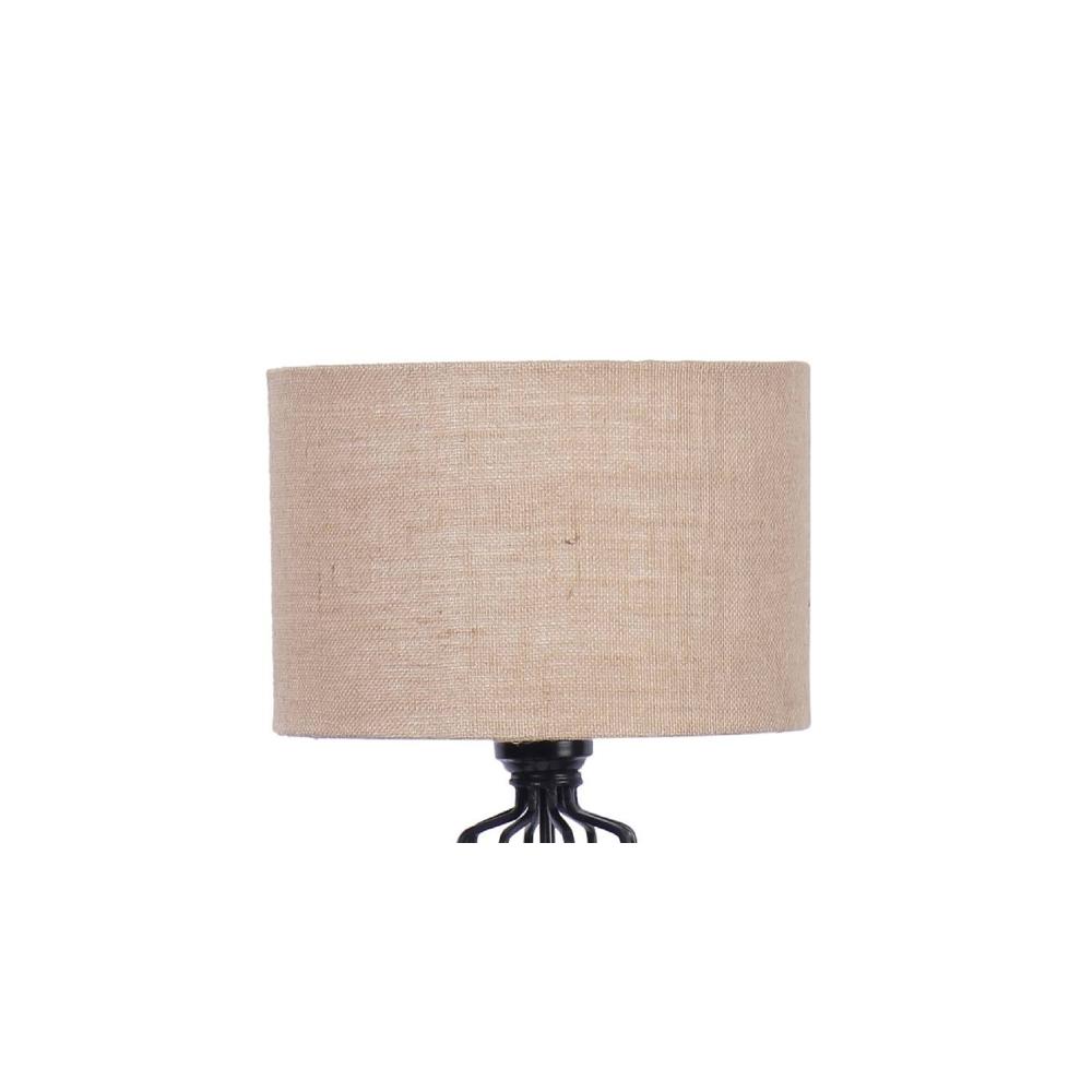 Jasmine Beige Natural Fiber Floor Lamp with Black Iron Base