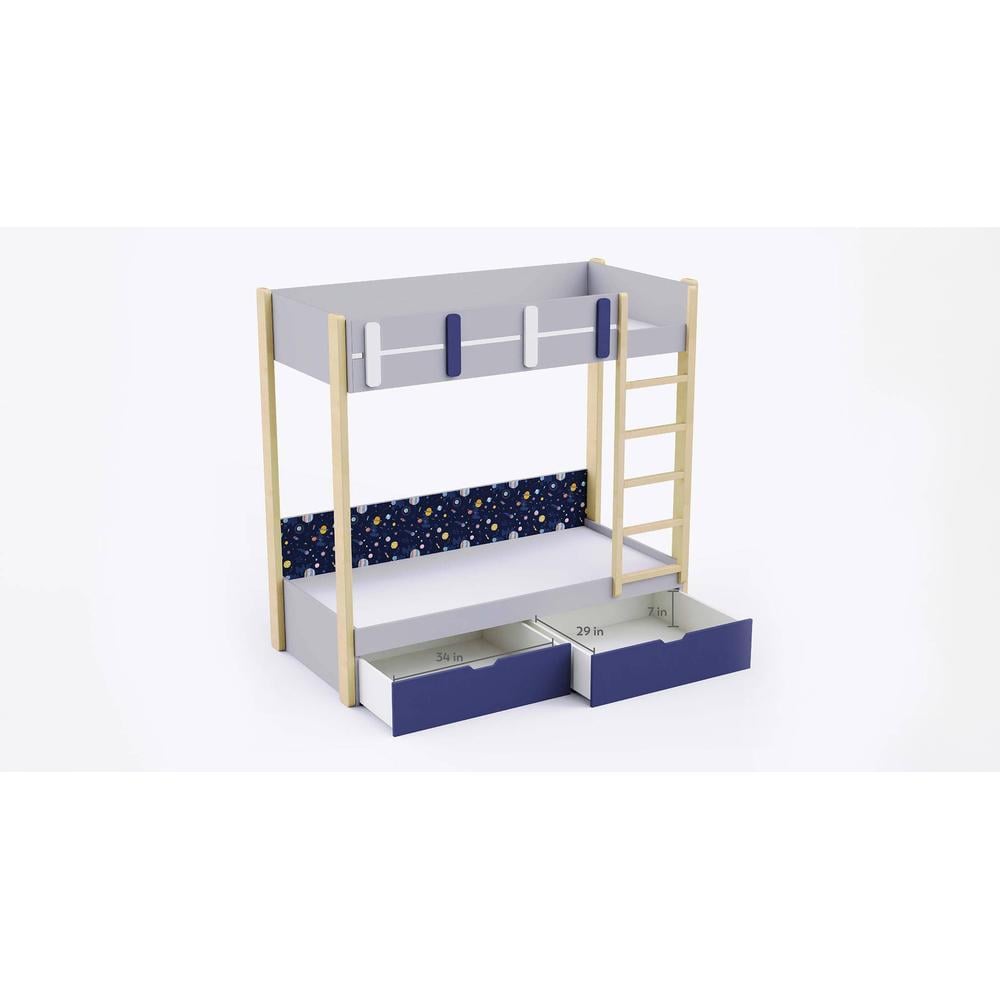 Pine Tree Bunk Bed with Drawer Storage