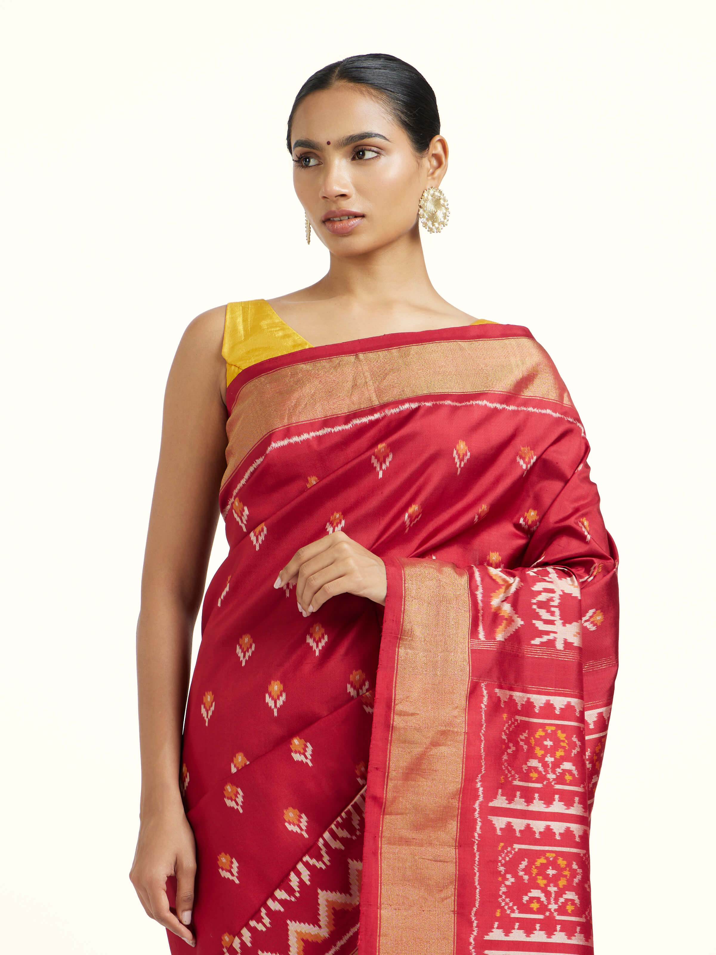 Red Mulberry Silk Pochampally Ikat Handloom Saree