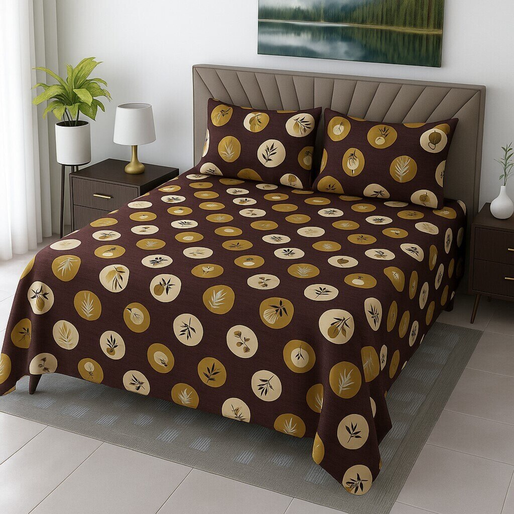 Maroon Floral 400 TC Cotton Flat Super King Size Bedsheet With 2 Pilllow Covers From Threads