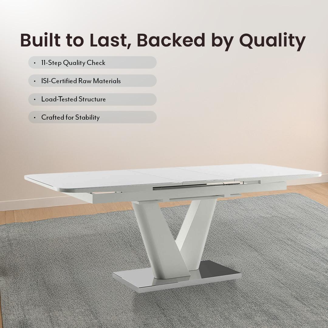 Caribu Glass 4 To 6 Seater Extendable Dining Table In White High Gloss Finish