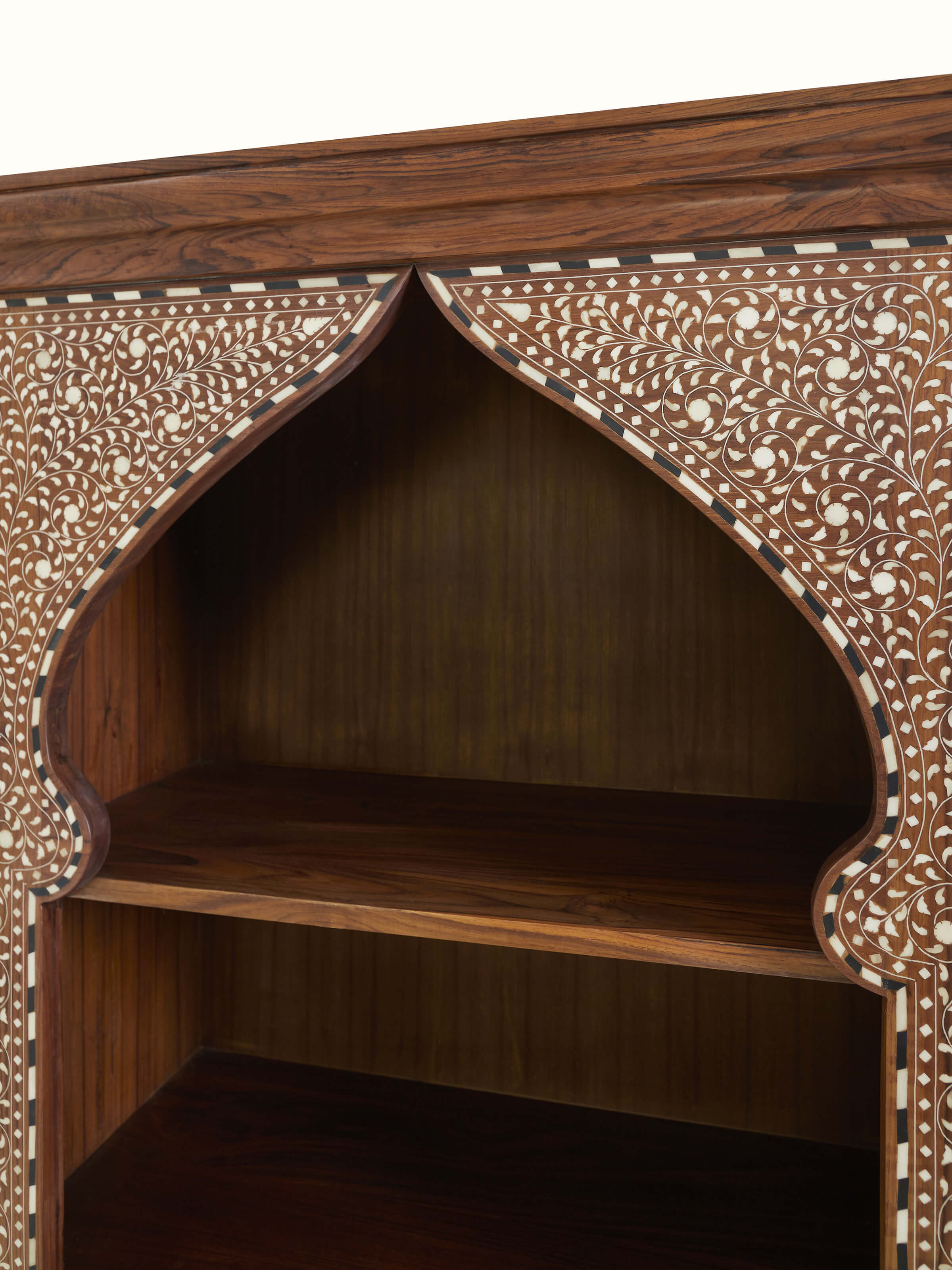 Detail shot of Teak Wood Inlay Bookshelf