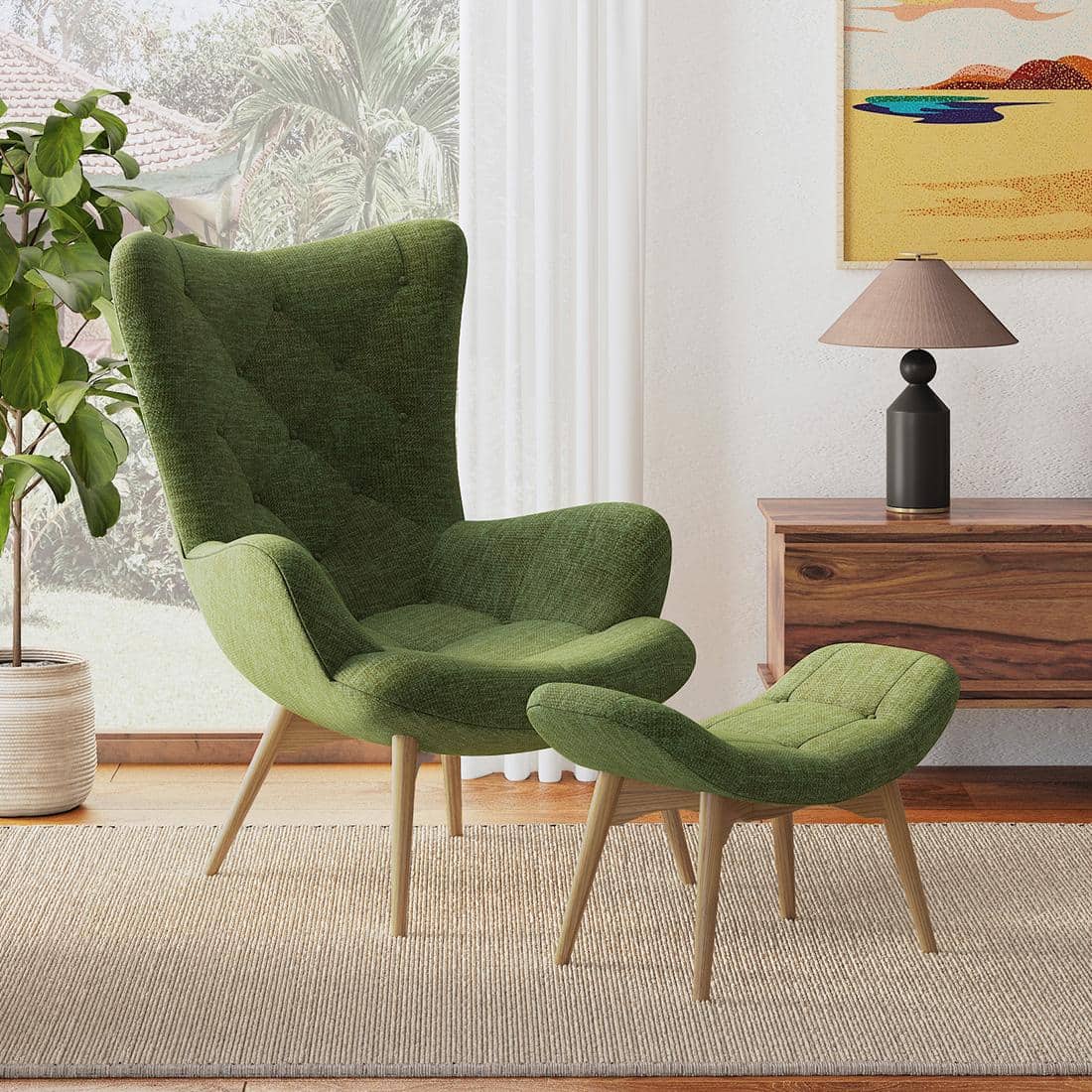 Contour Chair With Ottoman In Moss Green