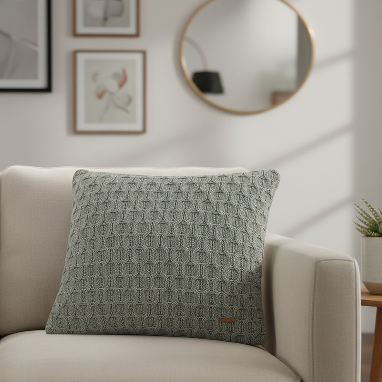Kelly Knit Medium Grey Cushion Cover  16X16 Inches - Pluchi