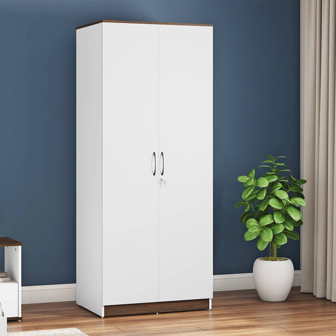 Riley Engineered Wood 2 Door Wardrobe in White Finish - Urban Ladder