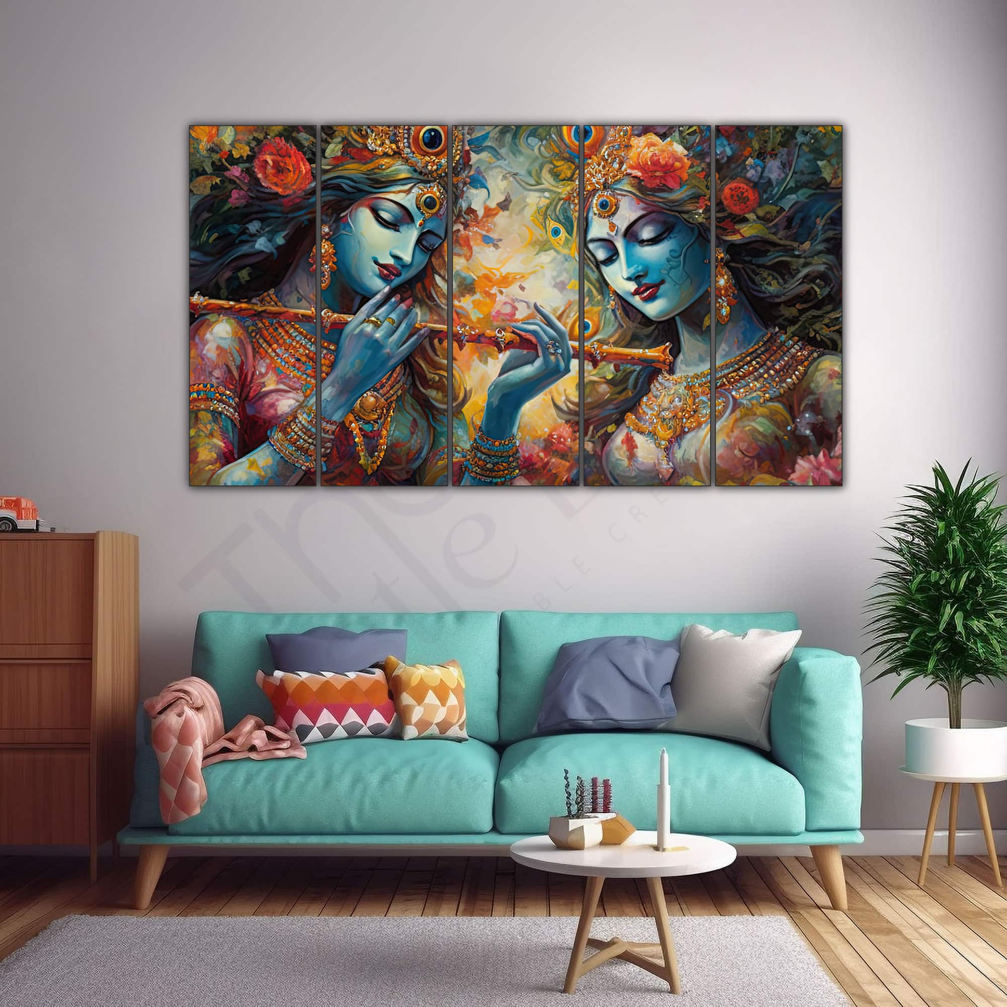 The Castle Decor Radha Krishna Wall Painting Wooden Framed 27x48 Inch (Style 2) - The Castle Decor