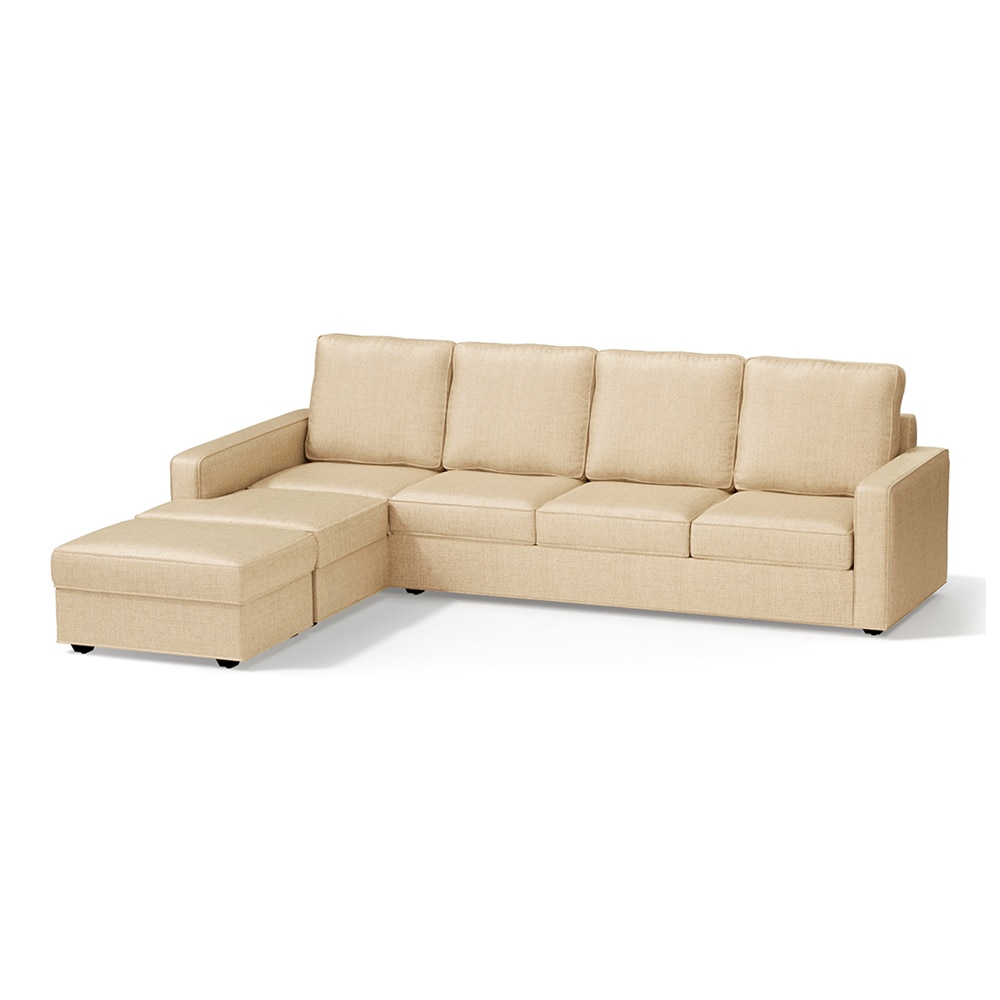 Apollo Compact Sofa (Colour : Pearl, Cushion : Soft, Back Type : High Back, Seating Capacity : Left Aligned 3 Seater + Left Aligned Chaise + Ottoman)