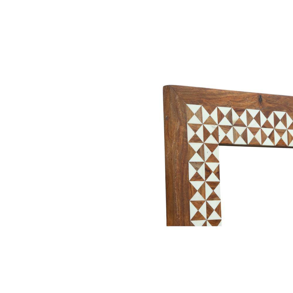 Hexagonal Design Bone Inlay Wooden Wall Mirror 30.5inx2inx38.5in